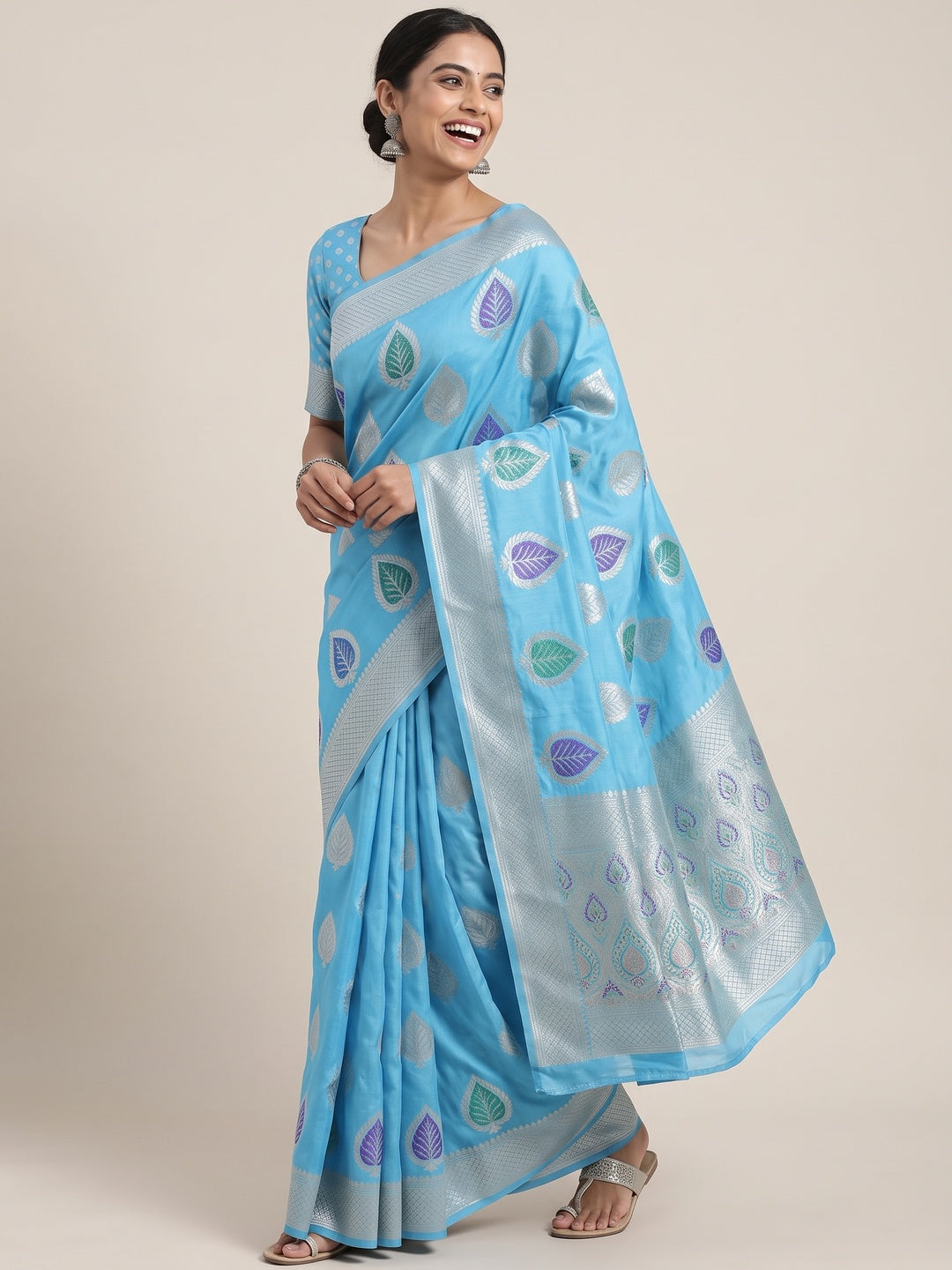 Blue Soft Dola Silk Saree Adorned with Intricate Meenakari-Style Weaving - Image 4