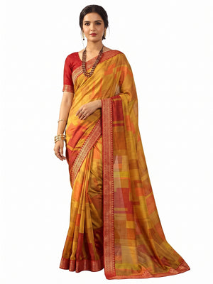 Yellow Printed Art Silk Saree - Image 1