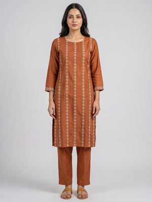 Elegant Rust Chanderi Silk Kurta Set with Delicate Embroidery - Image 1