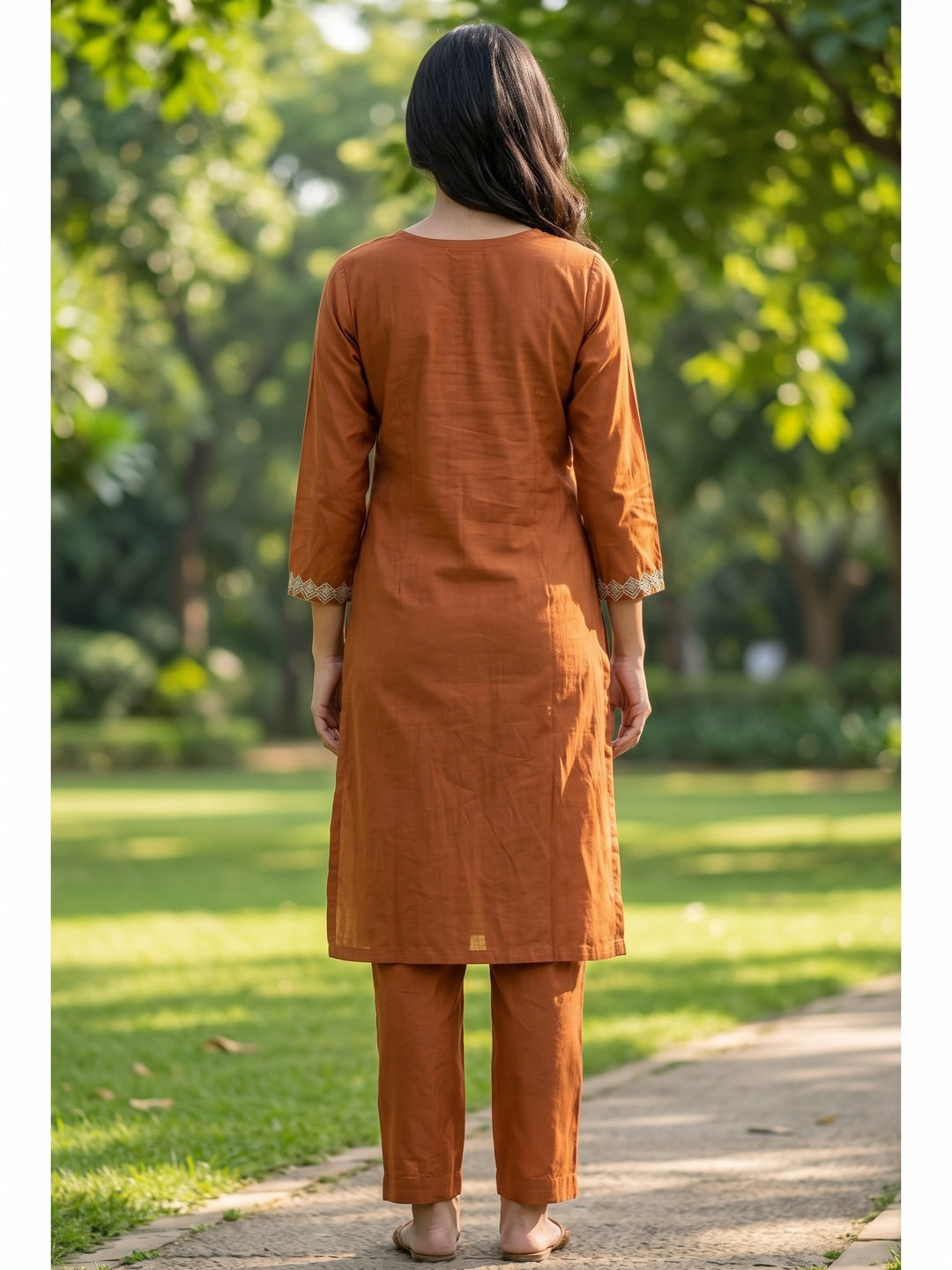 Elegant Rust Chanderi Silk Kurta Set with Delicate Embroidery - Image 6