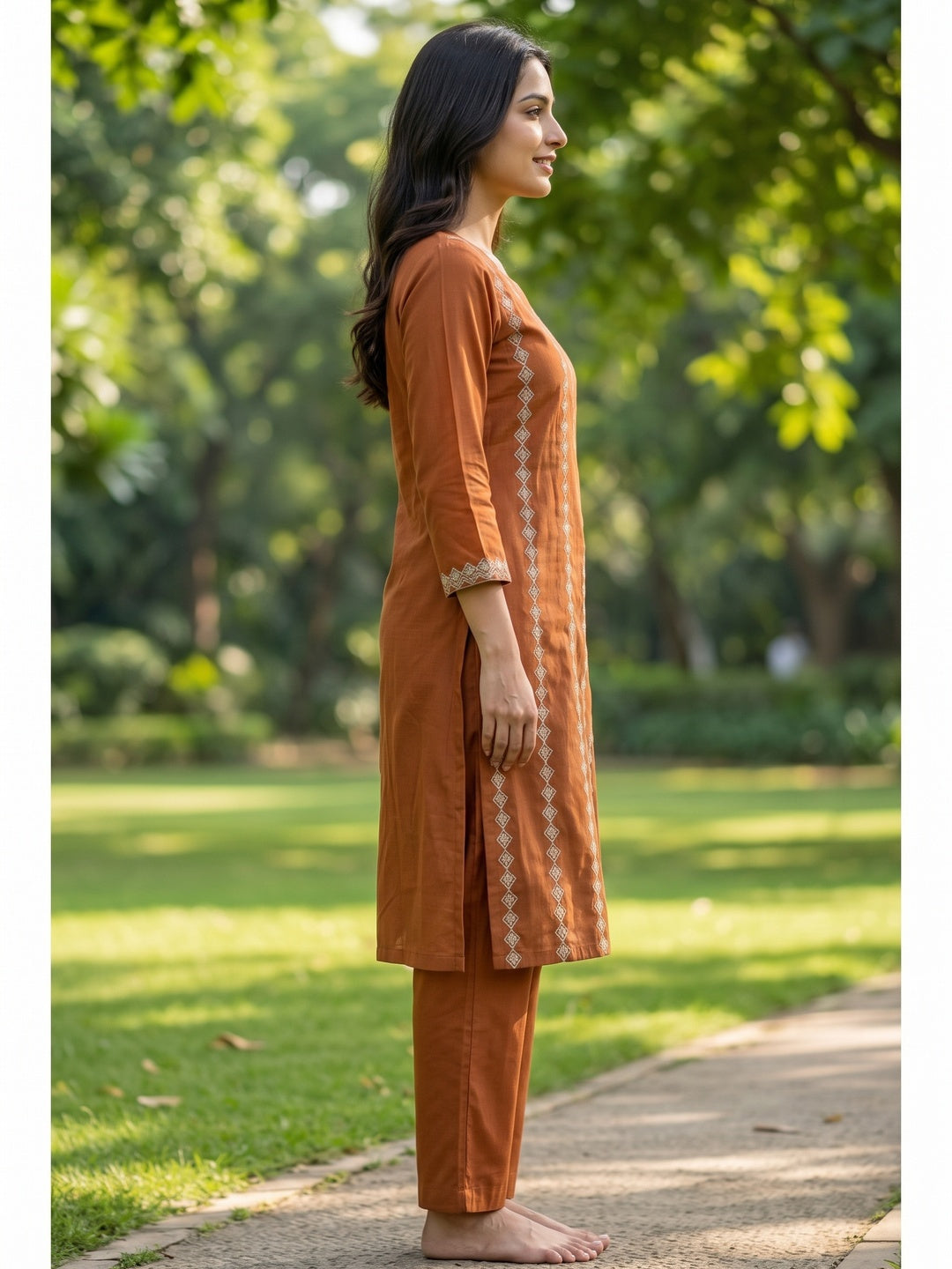 Elegant Rust Chanderi Silk Kurta Set with Delicate Embroidery - Image 7