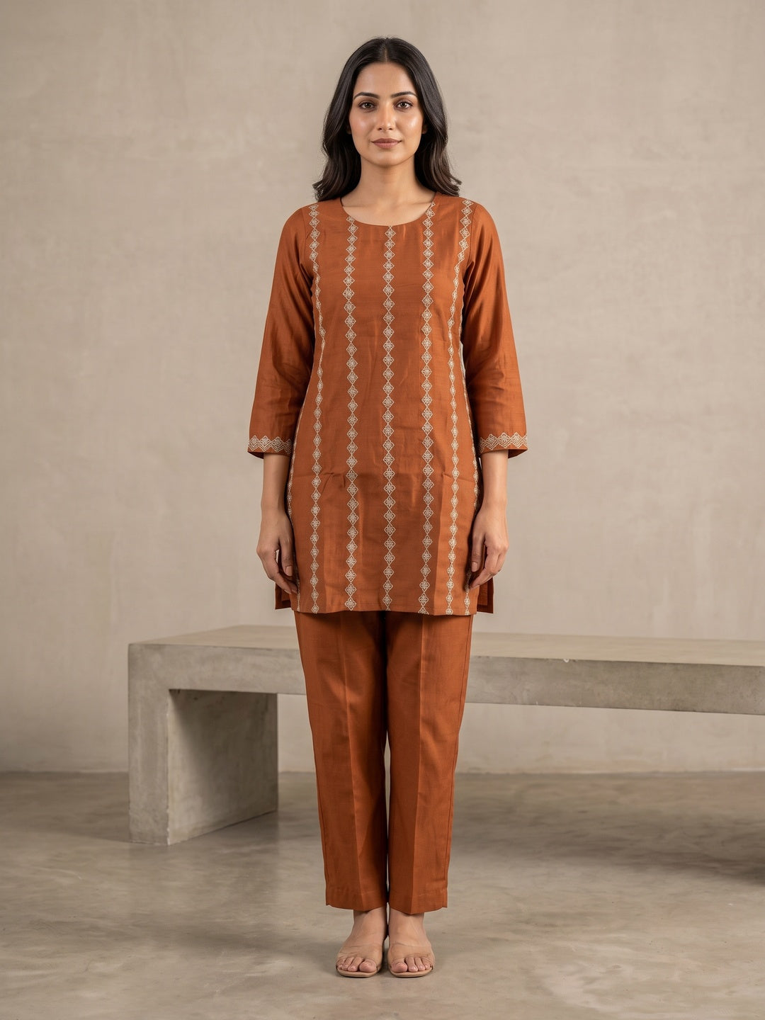 Elegant Rust Chanderi Silk Kurta Set with Delicate Embroidery - Image 8