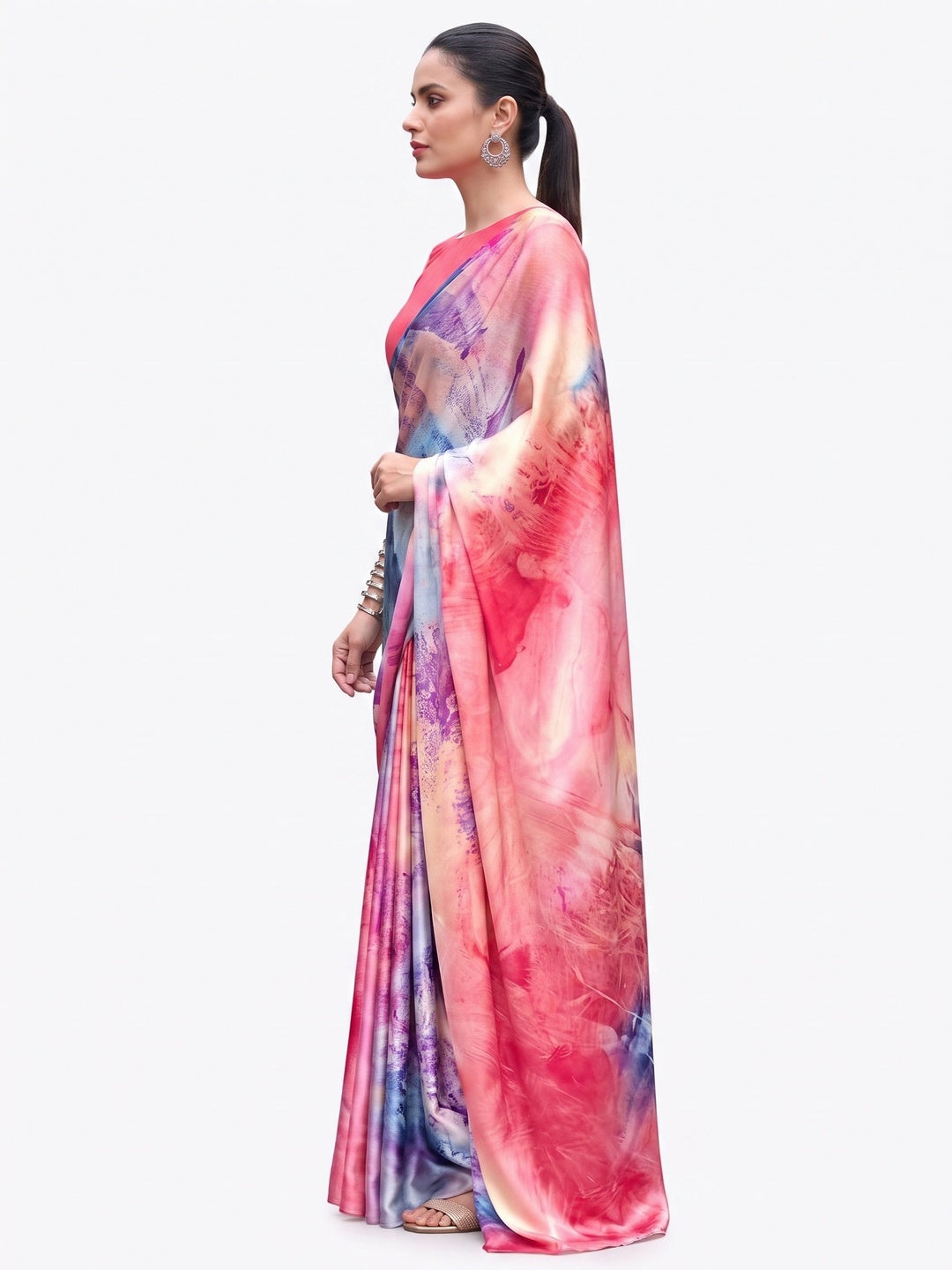 Gajri Pink Digital Printed Pure Satin Saree - Image 3