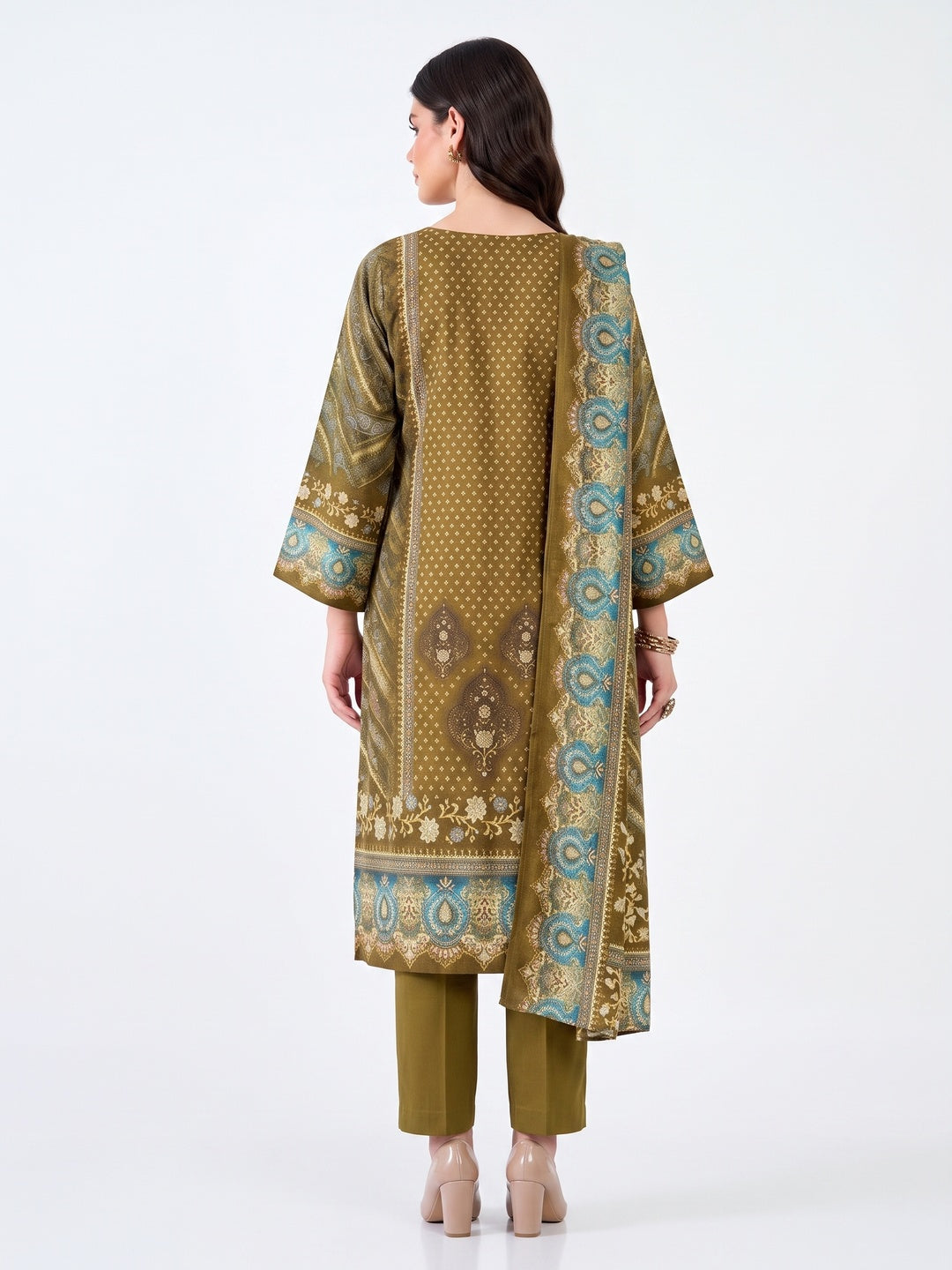 Designed Mehendi Green Pure Pashmina Wool Fabric with Floral Prints for Timeless Appeal - Image 2