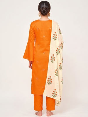 Pleasance Orange Colored Partywear Embroidered Pure Cotton Palazzo Suit - Image 2