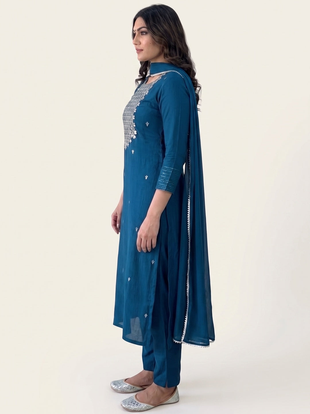 Blue Sequins Embroidered Rayon Kurti Set - Image 3