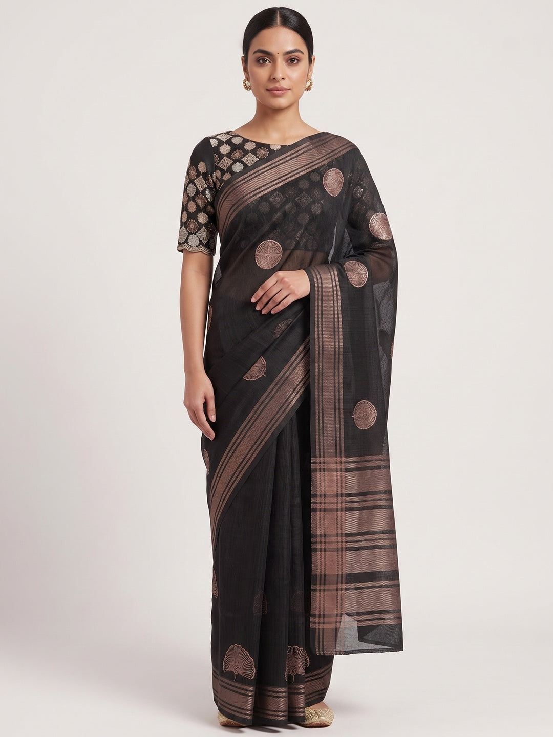 Black Foil Printed Georgette Saree - Image 1