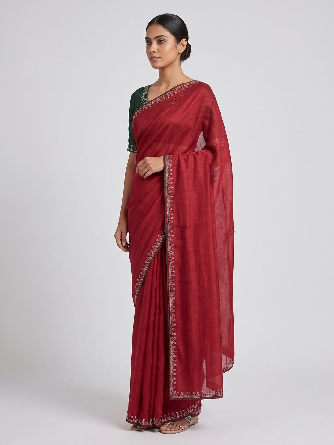 Red Partywear Vichitra Silk Saree Featuring Exquisite Swarovski Stone Work - Image 3