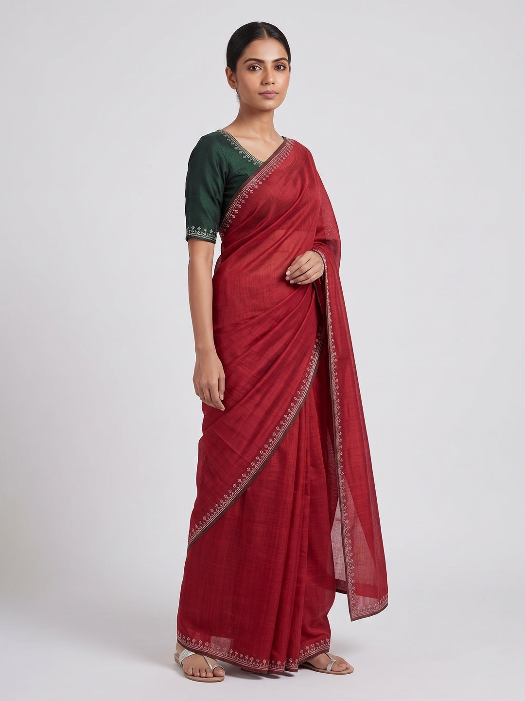 Red Partywear Vichitra Silk Saree Featuring Exquisite Swarovski Stone Work - Image 4