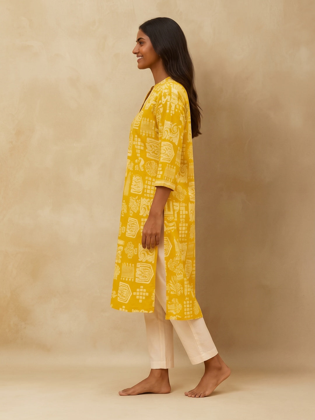 Olive Handblock Printed Pure Cotton A-Line Kurti - Image 7