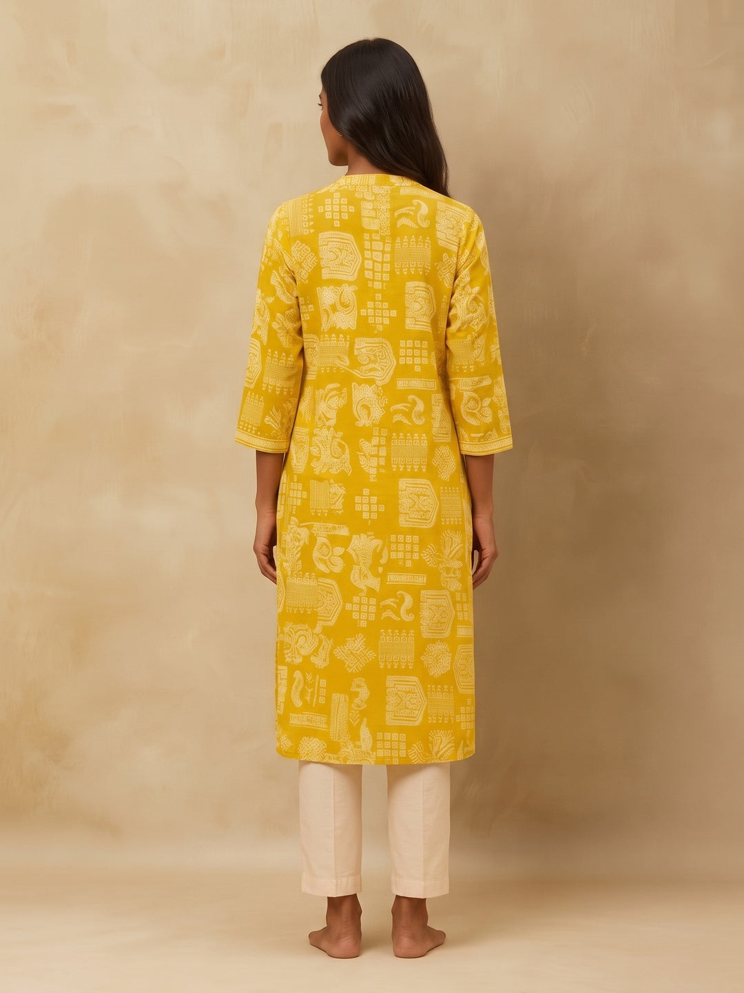 Olive Handblock Printed Pure Cotton A-Line Kurti - Image 6