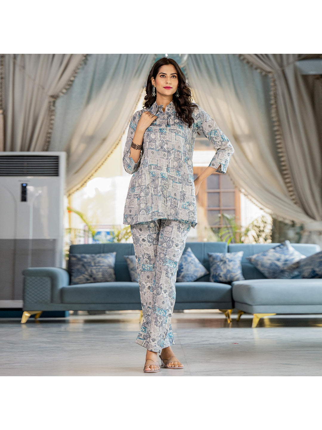 Grey Foil Printed Rayon Co-Ord Set - Image 1