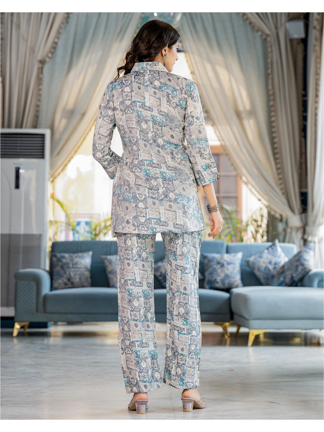 Grey Foil Printed Rayon Co-Ord Set - Image 2