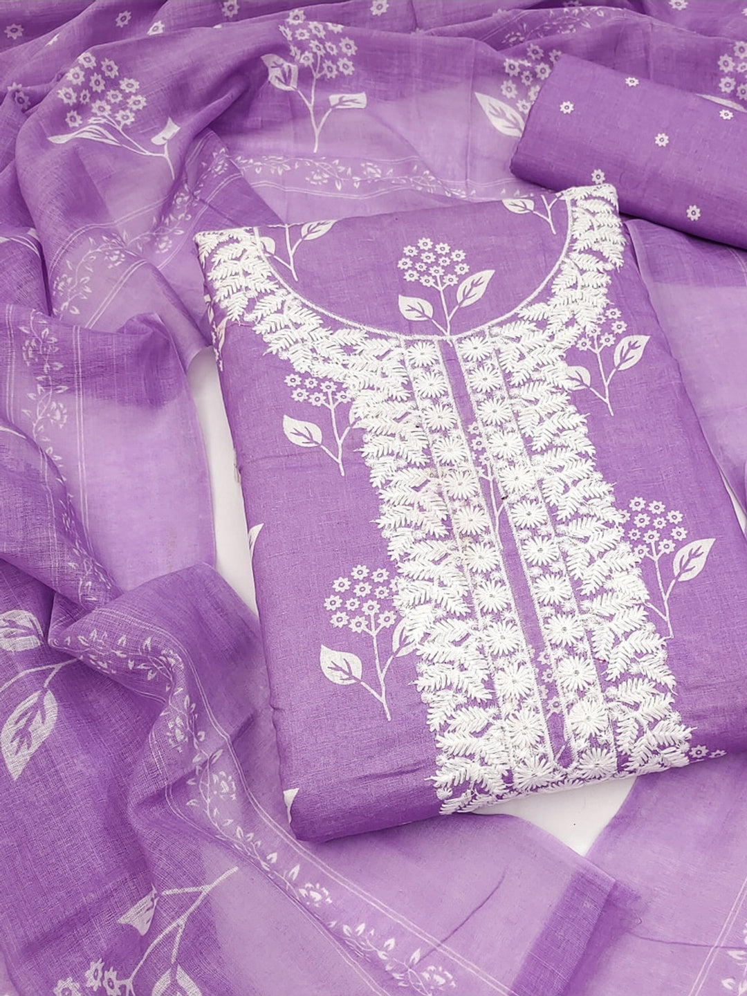 Peachmode Lavender Floral Unstitched Dress Material - Image 1