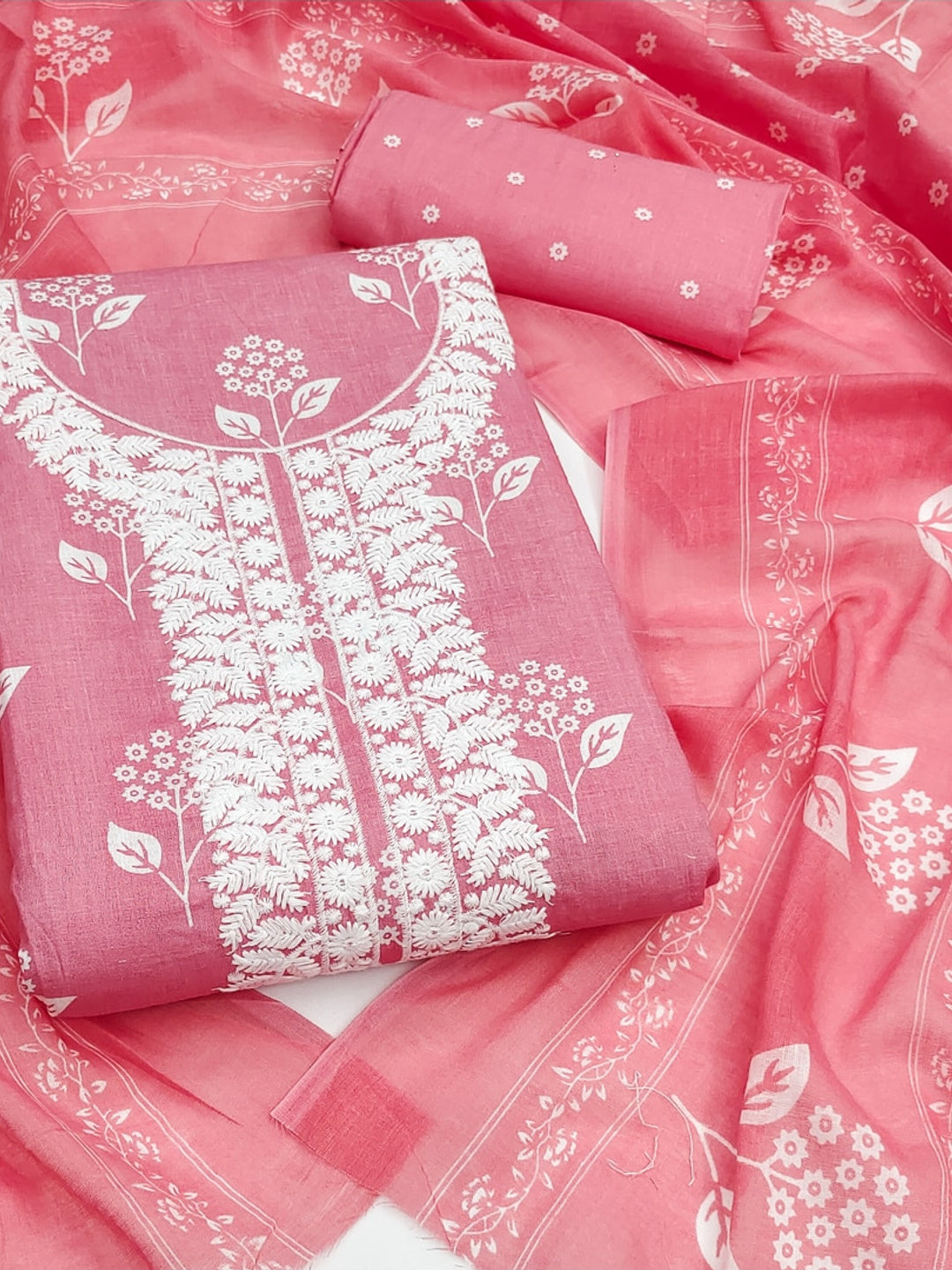 Peachmode Rose Floral Unstitched Dress Material - Image 1