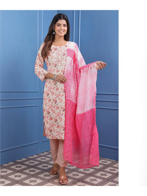 White Peach Floral Foil Printed Rayon Suit - Image 1