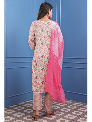 White Peach Floral Foil Printed Rayon Suit - Image 2