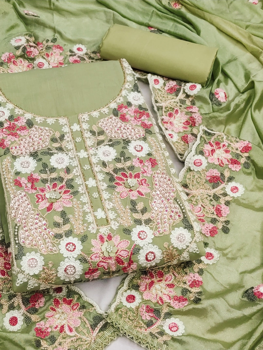 Peachmode Green 11732 Unstitched Dress Material - Image 1