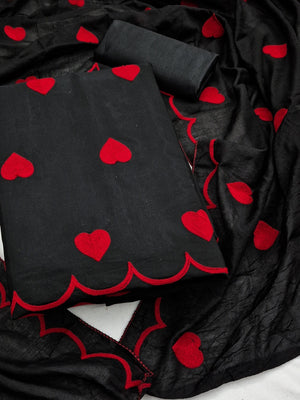 Peachmode Black Heart Embroidered Roman Silk Dress Material - Image 1