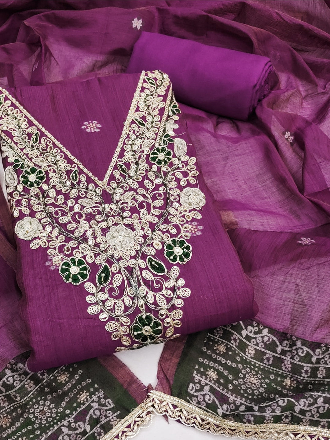 Peachmode Purple Unstitched Dress Material - Image 1