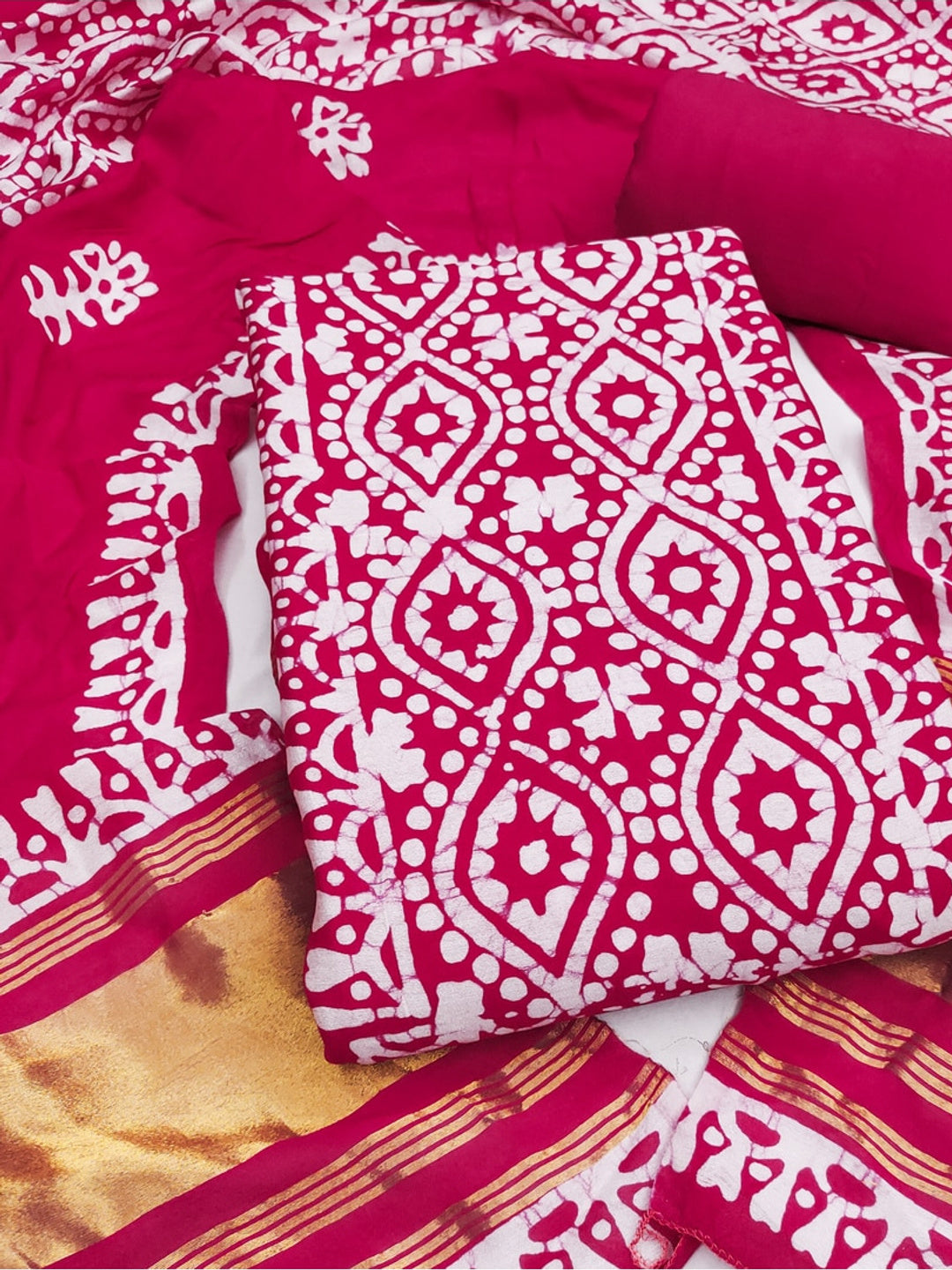 Peachmode Banarasi Cotton Pink Unstitched Dress Material - Image 1
