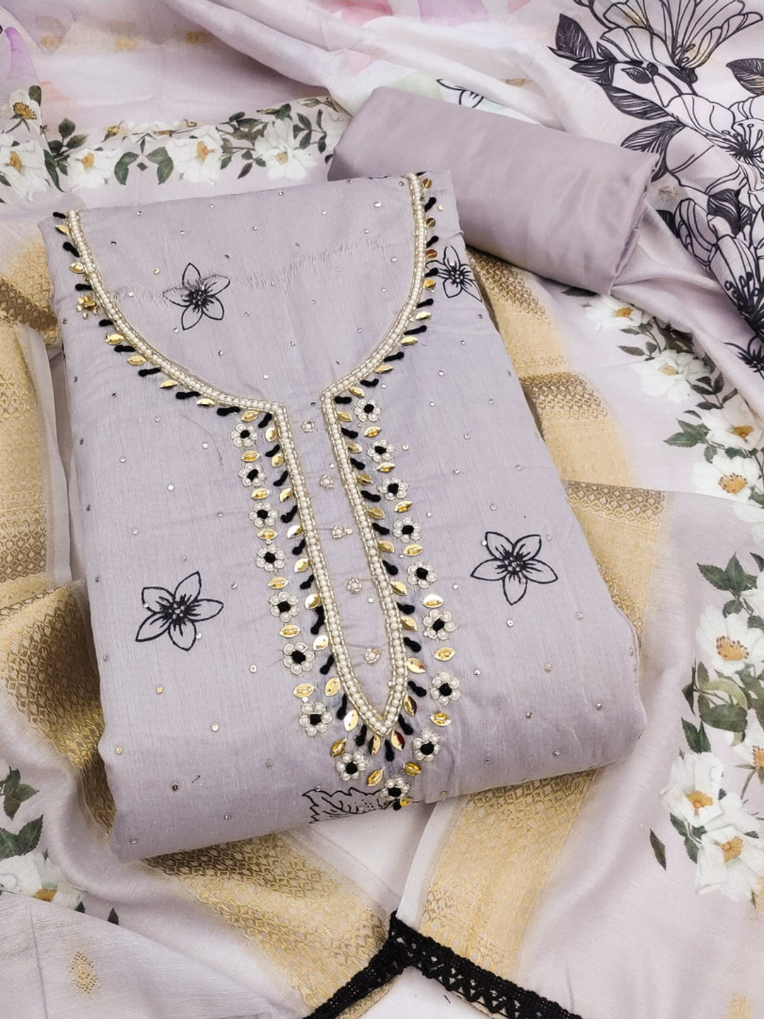 Peachmode Modal Cotton Lavender Unstitched Dress Material - Image 1