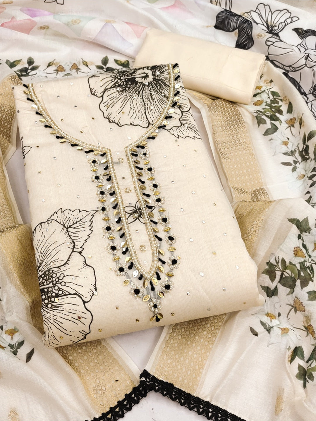 Peachmode Modal Cotton Chikoo Unstitched Dress Material - Image 1
