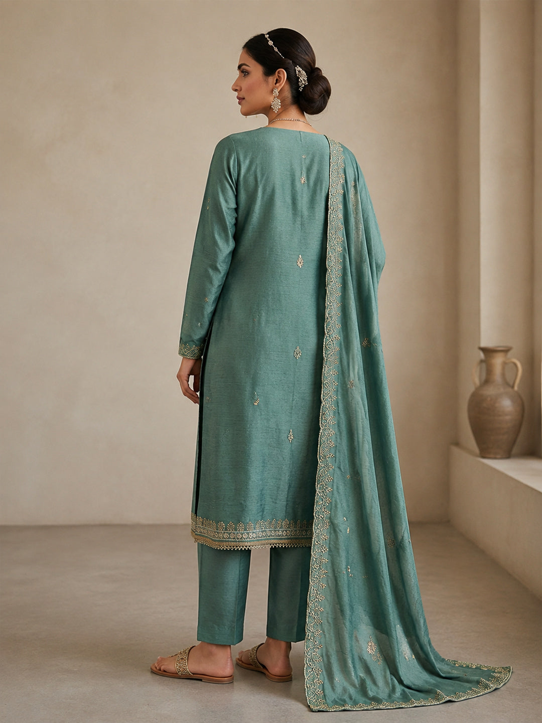 Peachmode Green Unstitched Dress Material - Image 5