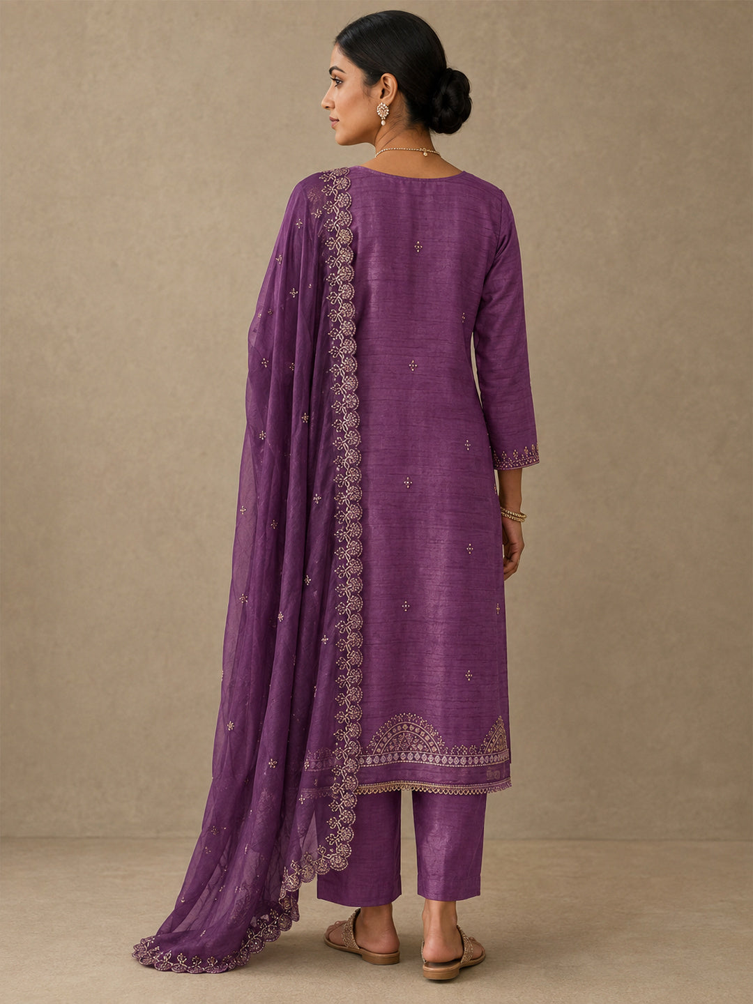 Peachmode Purple Unstitched Dress Material - Image 5