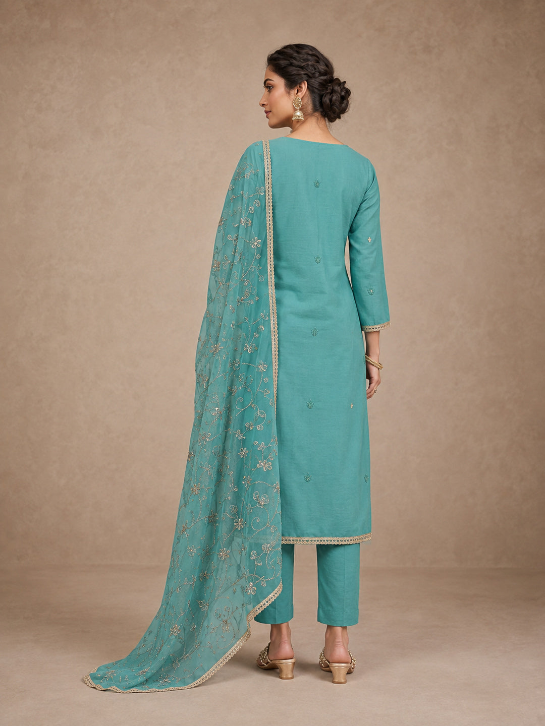 Peachmode Turquoise Unstitched Dress Material - Image 5
