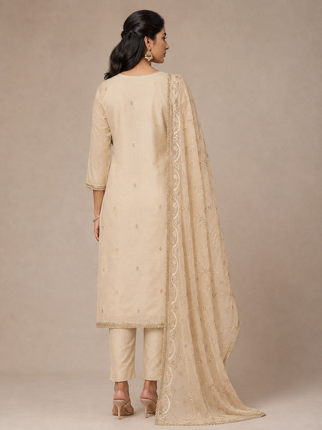 Peachmode Cream Unstitched Dress Material - Image 5
