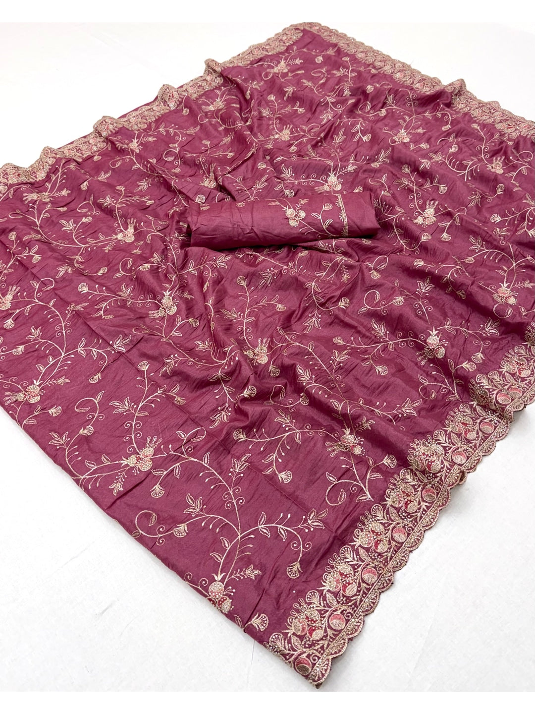 Peachmode Wine Georgette Kanak Vol 2 Embroidered Saree - Image 2