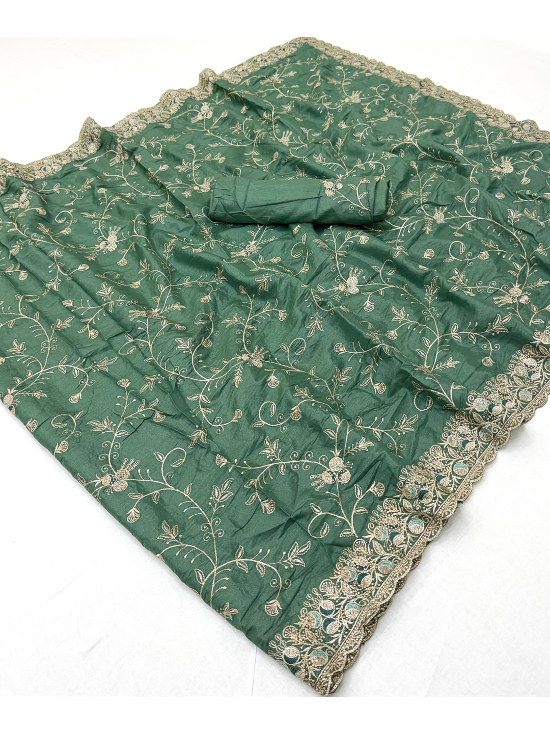 Peachmode Sea Green Georgette Kanak Vol 2 Embroidered Saree - Image 2
