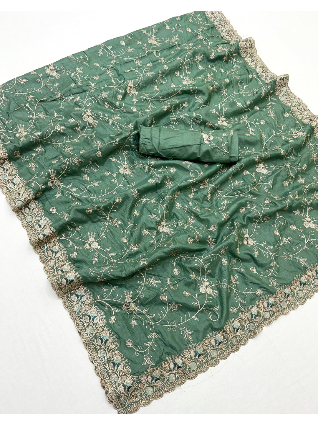 Peachmode Sea Green Georgette Kanak Vol 2 Embroidered Saree - Image 3