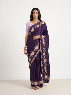 Royal Purple Sequins Work Embroidered Satin Saree for Special Occasions - Image 5