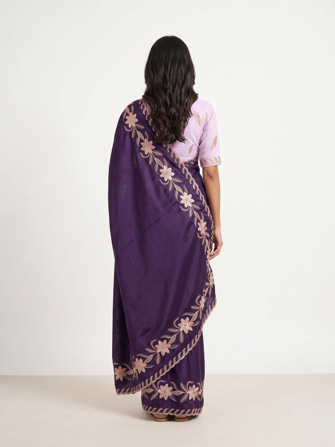 Royal Purple Sequins Work Embroidered Satin Saree for Special Occasions - Image 6