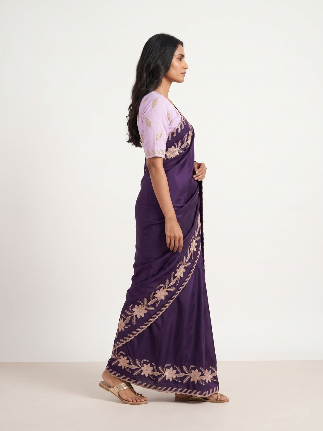 Royal Purple Sequins Work Embroidered Satin Saree for Special Occasions - Image 7