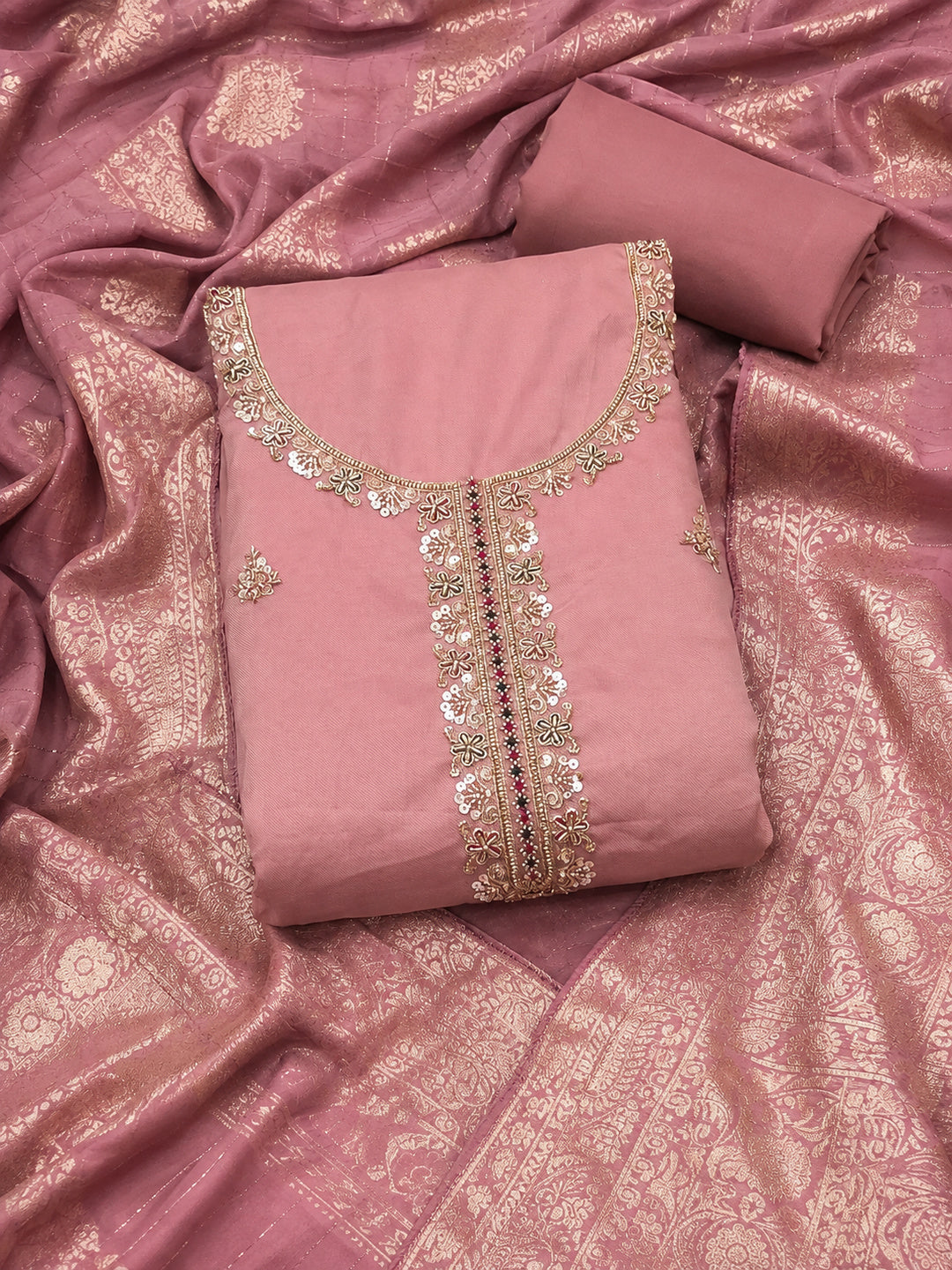Peachmode Peach Unstitched Dress Material - Image 1