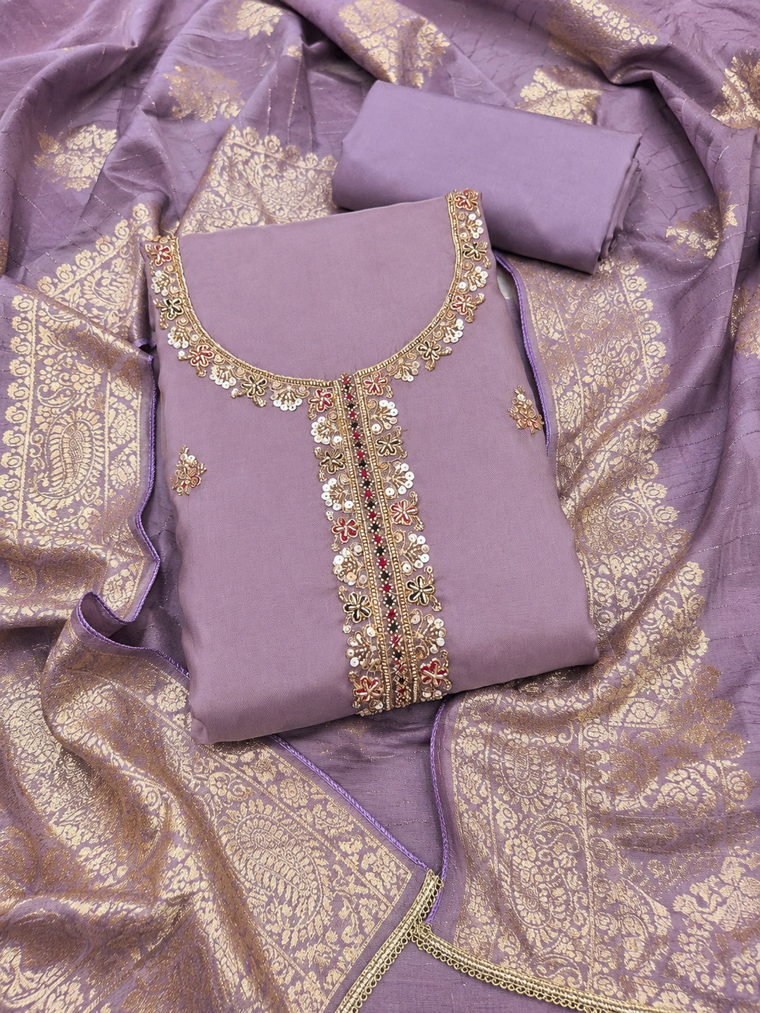 Peachmode Purple Unstitched Dress Material - Image 1
