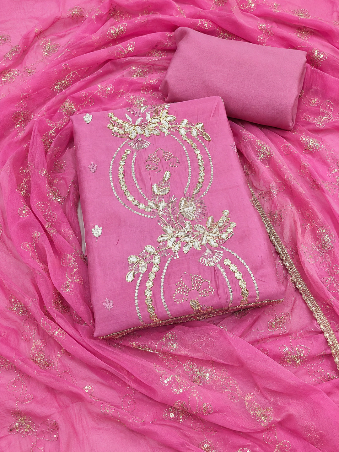 Peachmode Pink Unstitched Dress Material - Image 1