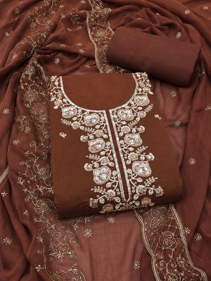 Peachmode Brown Unstitched Dress Material - Image 1