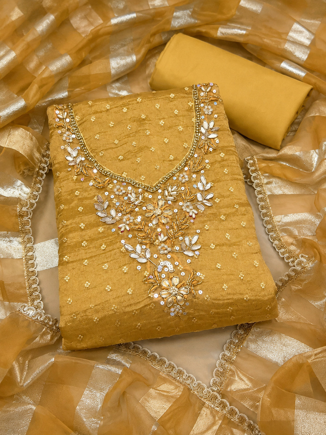 Peachmode Yellow Unstitched Dress Material - Image 1