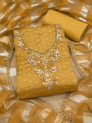 Peachmode Yellow Unstitched Dress Material - Image 1