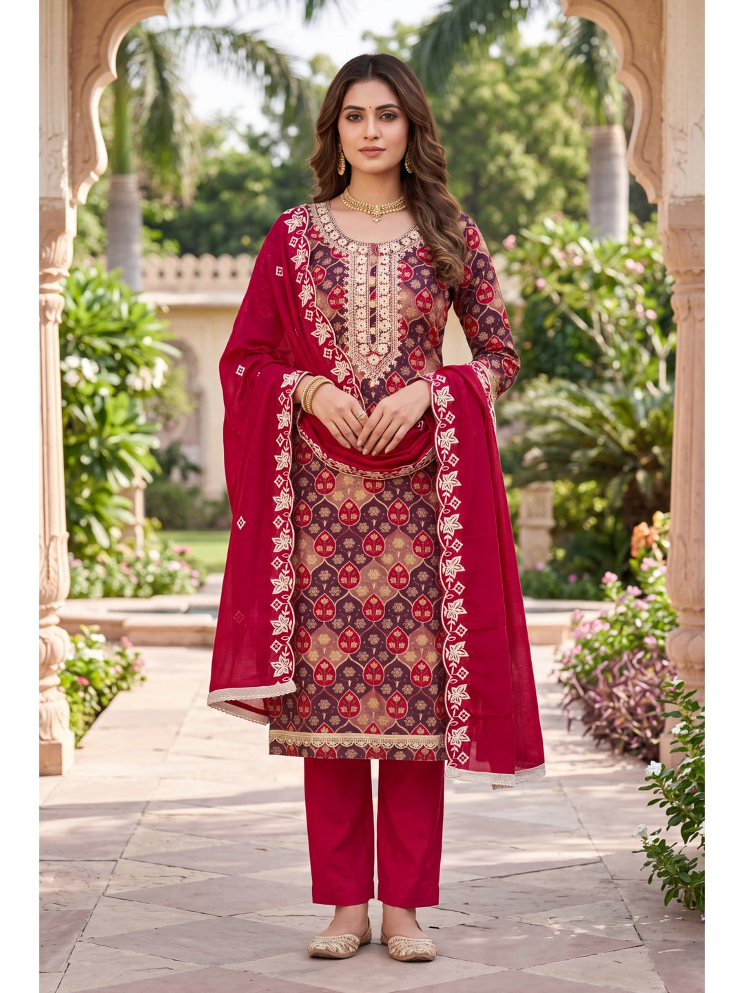 Peachmode Red Unstitched Dress Material - Image 3