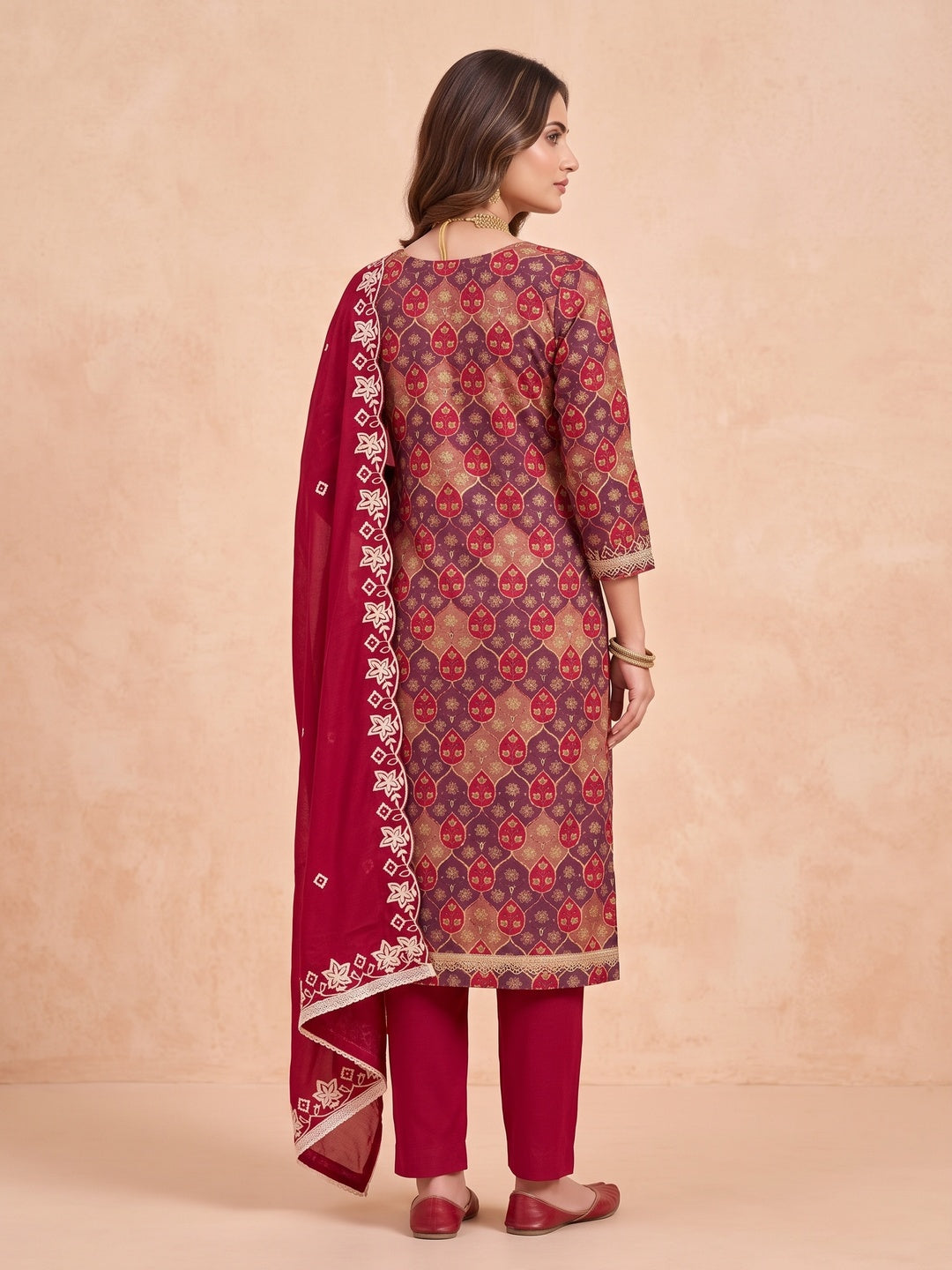 Peachmode Red Unstitched Dress Material - Image 5