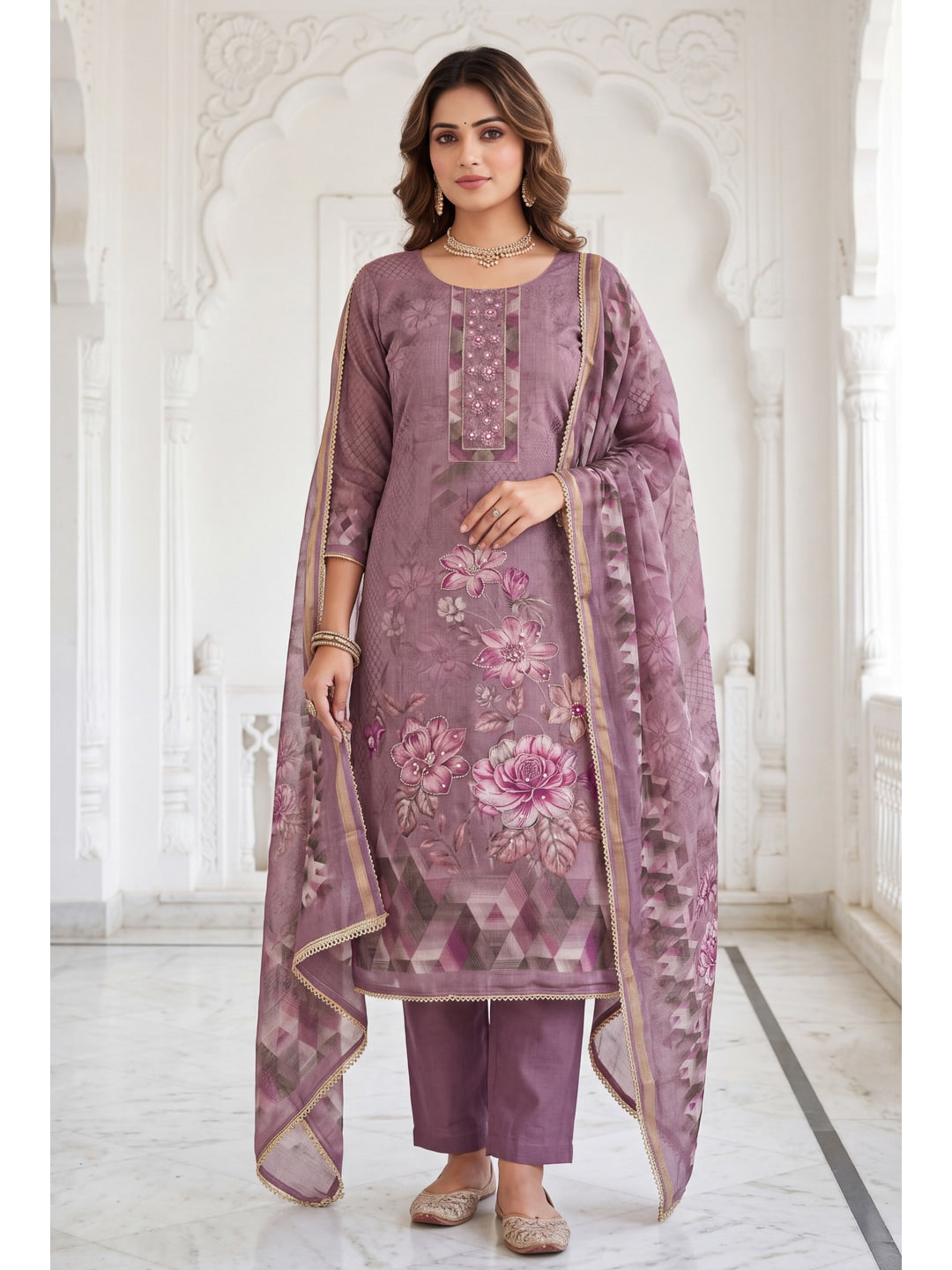 Peachmode Purple Unstitched Dress Material - Image 3
