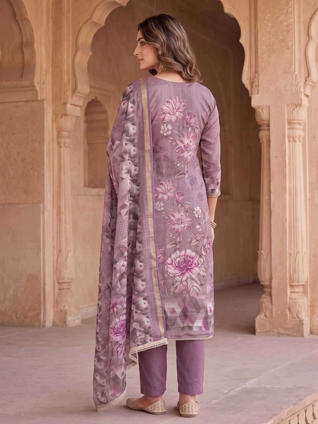 Peachmode Purple Unstitched Dress Material - Image 5