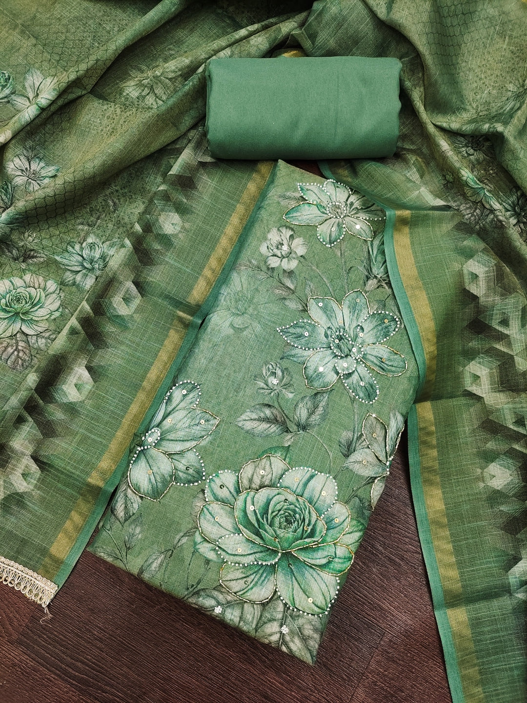 Peachmode Green Unstitched Dress Material - Image 1
