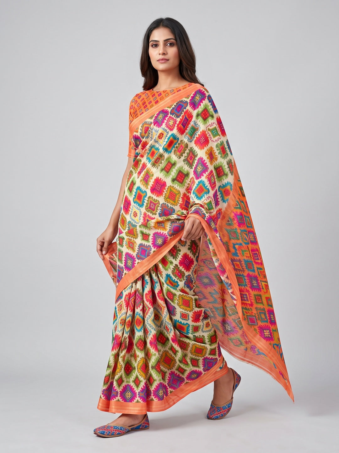 Multicolour Casual Wear Printed Cotton Silk Saree - Image 4