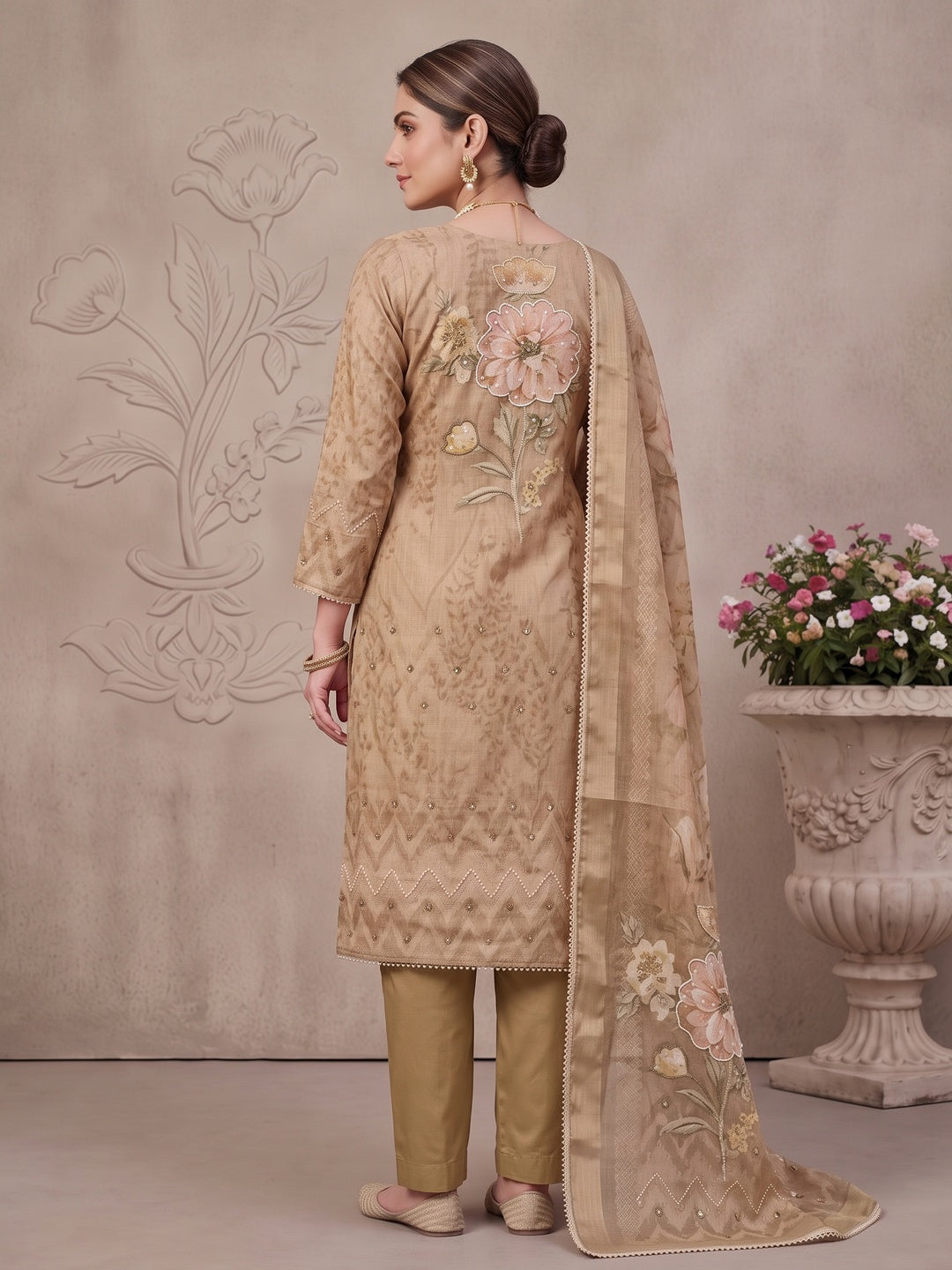 Peachmode Chikoo Unstitched Dress Material - Image 5